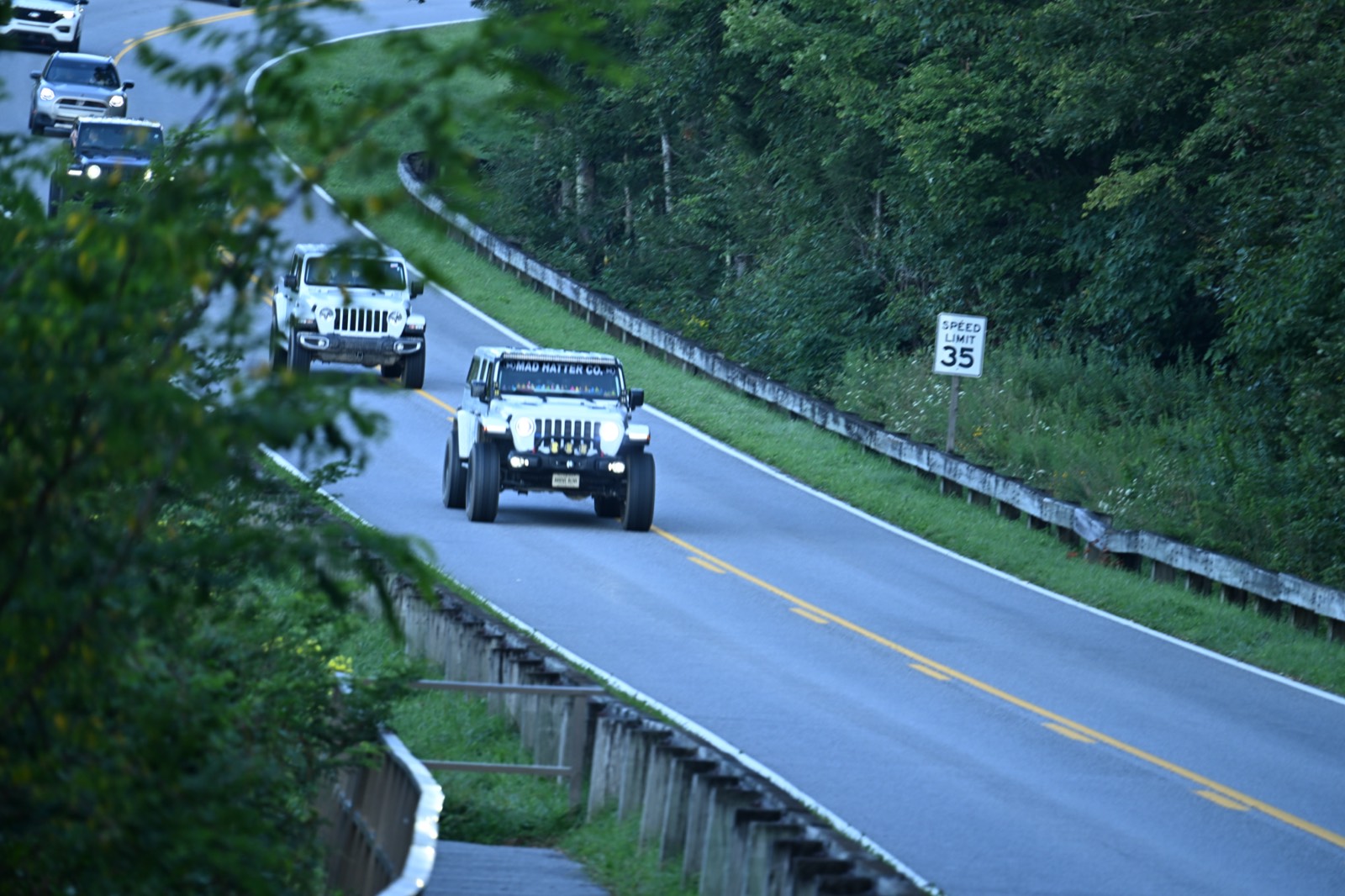 Jeep convoy on a forest road in the Smokies