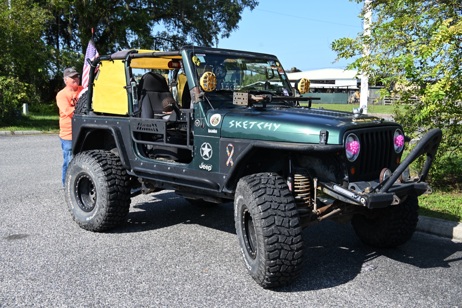 Jeeps staged in the pines